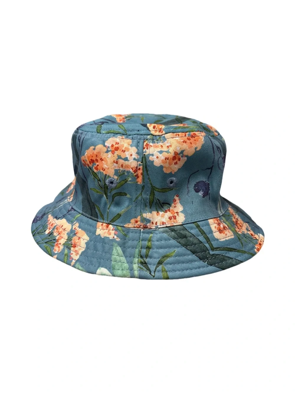 Nuzada Women’s Floral Bucket Hat Y2K Tropical Resort Vacation Teal Peach Green